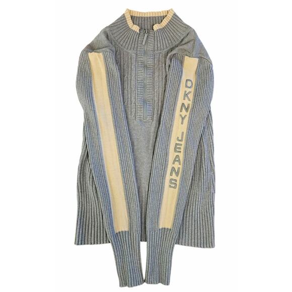 Dkny Sweaters - DKNY Jeans Women’s Small Baby Blue Ribbed Half Zip Sweater Logo Sleeve
